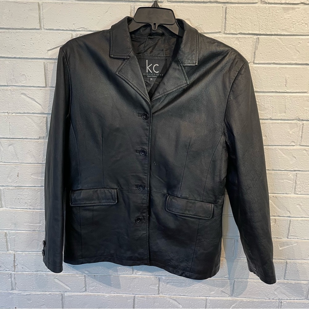 Vintage Y2K KC Collections Black Leather Jacket Womens XL